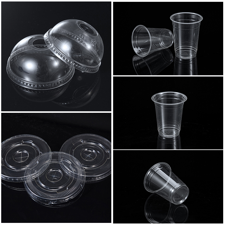 Biodegradable PLA Plastic Cups with Dome/Flat Lids, Clear/Iced